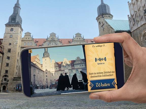 Set-Caching auf dem Schlosshof Merseburg Montage Schlosshof Bach