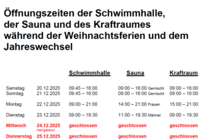 Öffnungszeiten Weihnachtsferien Jahreswechsel