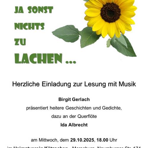 MAN HAT JA SONST NICHTS ZU LACHEN – heitere Geschichten und Gedichte mit Musik Lachen 29.10.25..